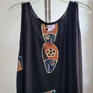 Unbranded Vintage Sleeveless Fish & Abstract Maxi Dress (Size: XL)